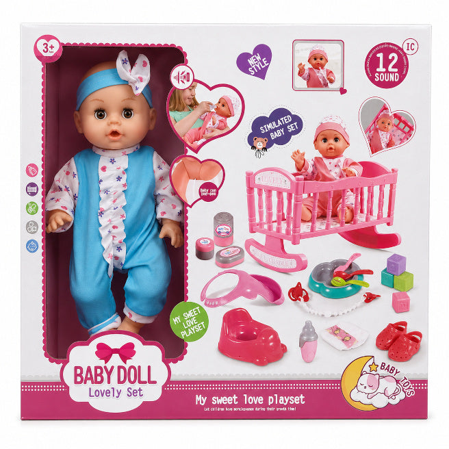 Păpușă bebeluș 14" cu 12 funcții și accesorii, cod 10103a