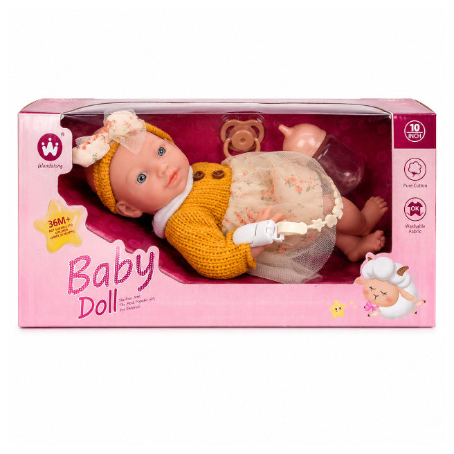 Păpușă bebeluș 10" 25 cm cu accesorii, cod 10106a