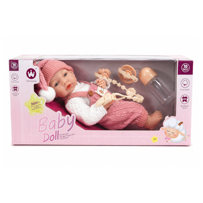 Păpușă bebeluș 10" 25 cm cu accesorii, cod 10104a