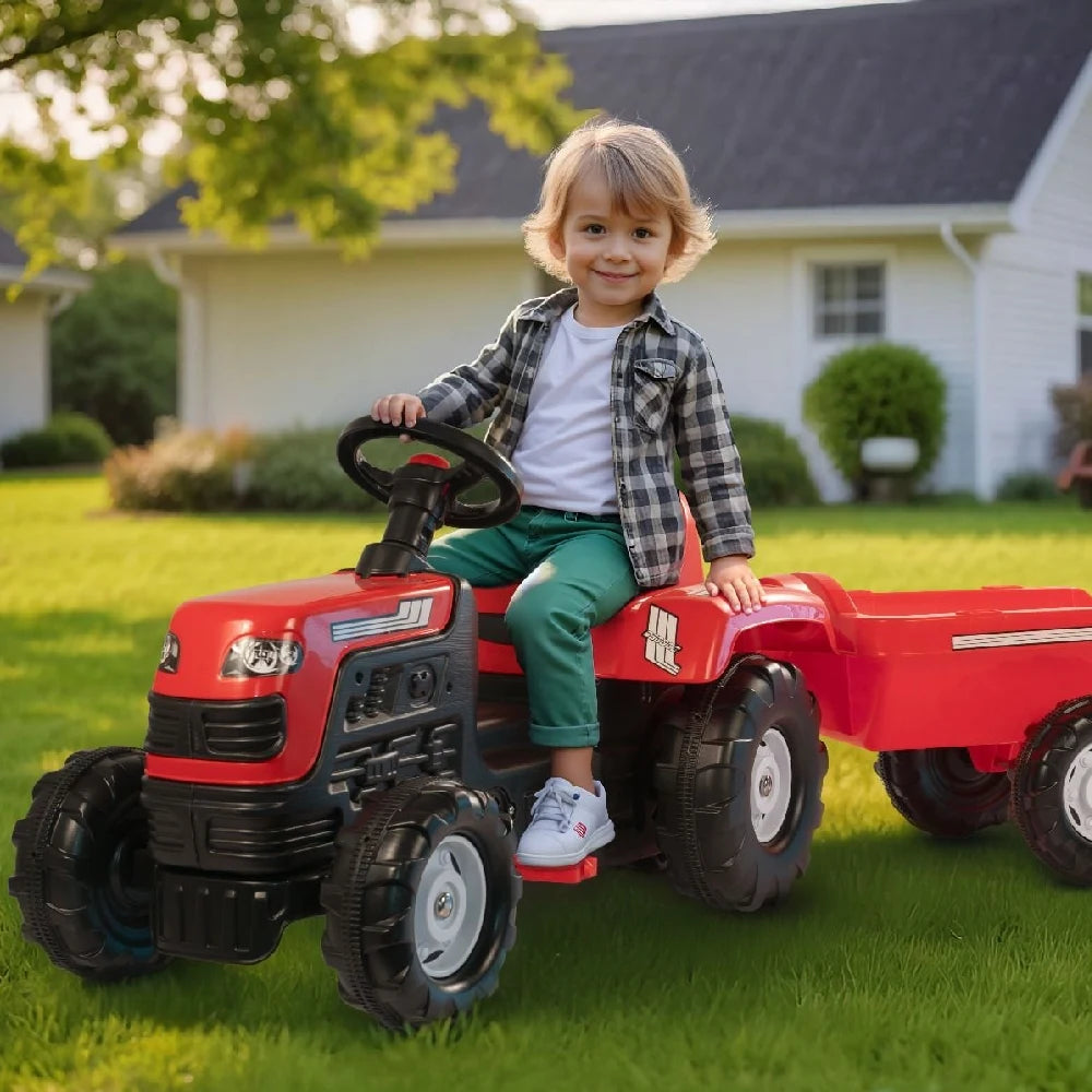 Tractor cu pedale și remorcă Ranchero roșu, Dolu (8146)