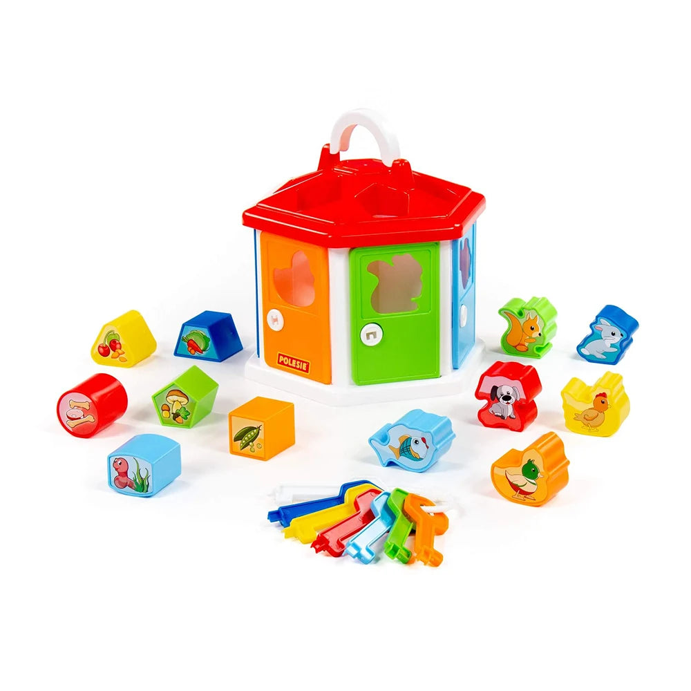 Căsuță educativă cu sorter de forme, chei și animale, Polesie (6011) 215х190х190 mm
