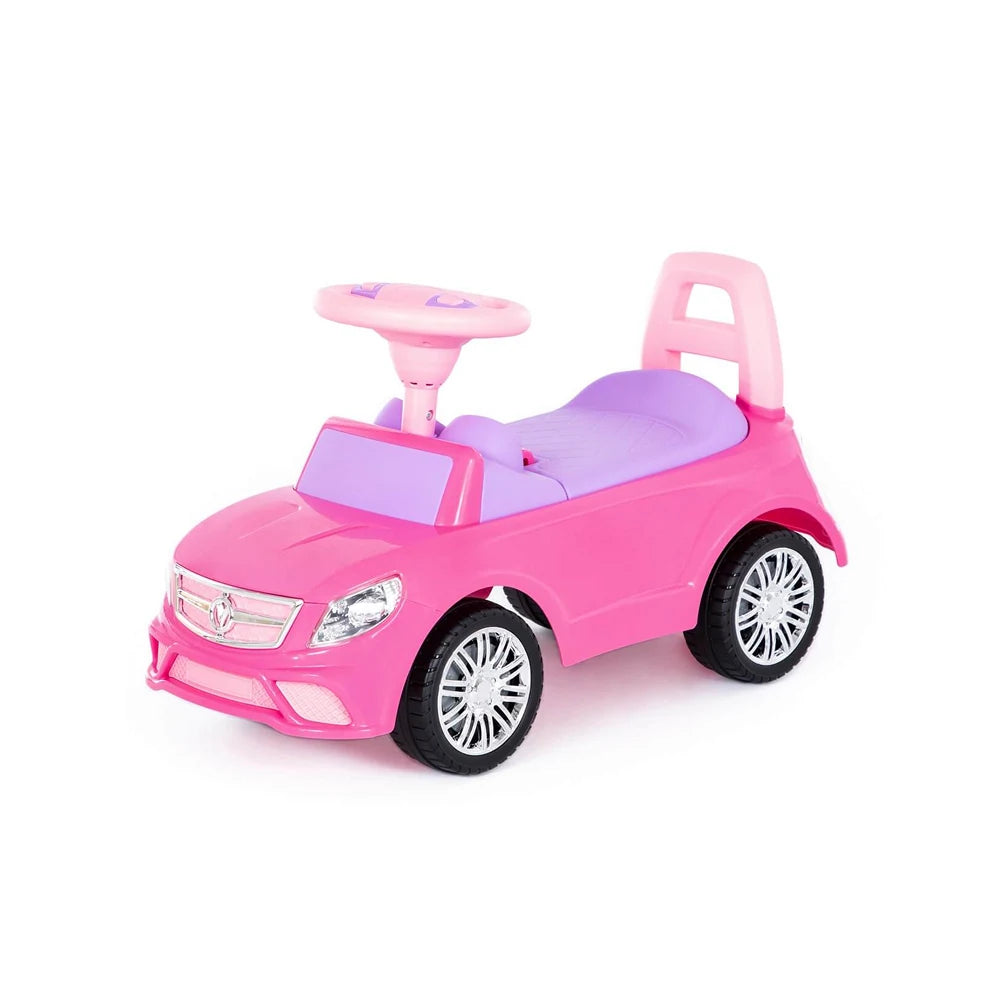 Tolocar SuperCar pentru copii cu volan muzical, roz, Polesie (84491) 66 × 28,5 × 38 cm