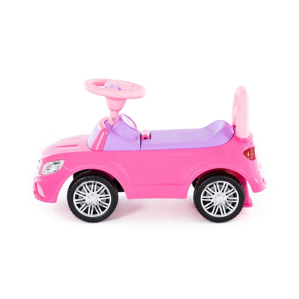 Tolocar SuperCar pentru copii cu volan muzical, roz, Polesie (84491) 66 × 28,5 × 38 cm