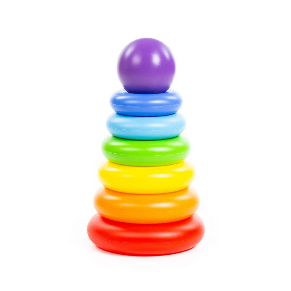 Piramidă pentru copii cu inele colorate și bilă, 8 piese, Polesie (62383)