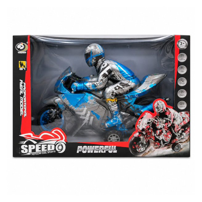 Motocicletă inerțială SPEED, cu motociclist, roșie, cod 10191a, 10192a