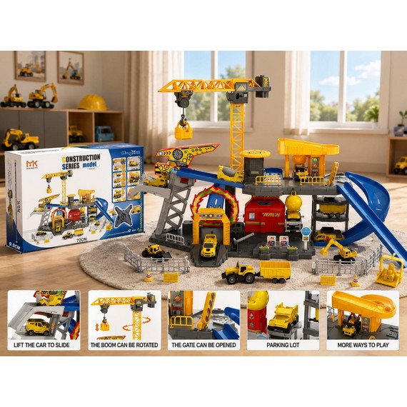 Set de construcții cu macara, parcare și vehicule D2510-1971