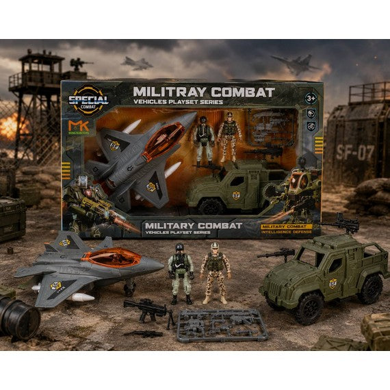 Set militar „Military Combat” cu avion de luptă, vehicul și figurine D2510-1958