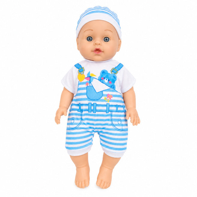 Păpușă bebeluș 12" 30 cm din vinil, în costum albastru cod 10147b, roz cod 10148b