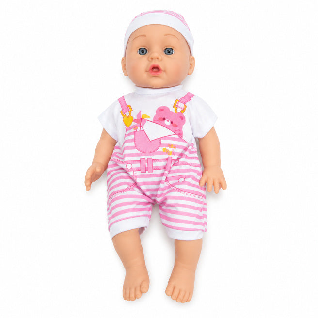 Păpușă bebeluș 12" 30 cm din vinil, în costum albastru cod 10147b, roz cod 10148b