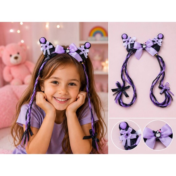 Cordeluță decorativă cu urechi și codițe împletite KUROMI D2510-1519