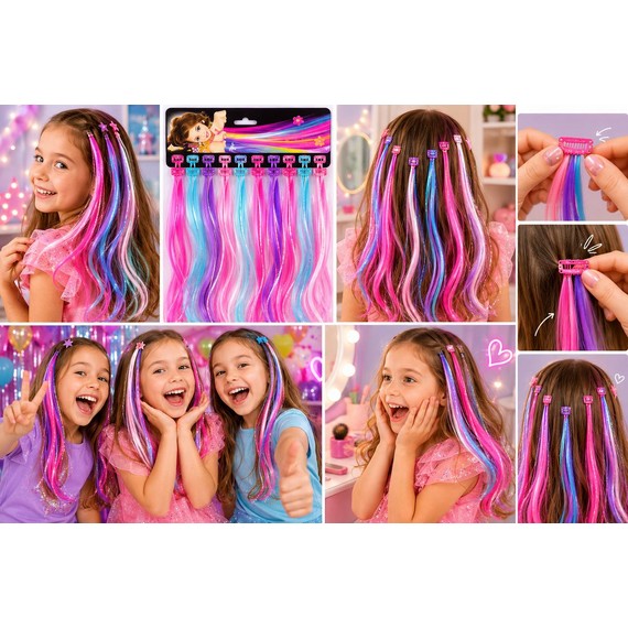 Șuvițe pastel colorate pentru fete cu clipsuri D2510-1513
