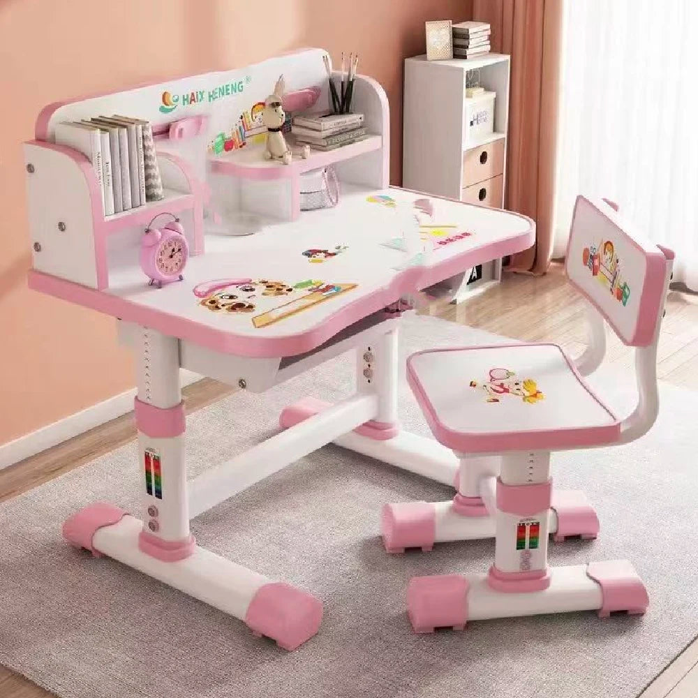 Set birou pentru copii cu scaun reglabil și rafturi pentru cărți, 75×45 cm, roz (867915)