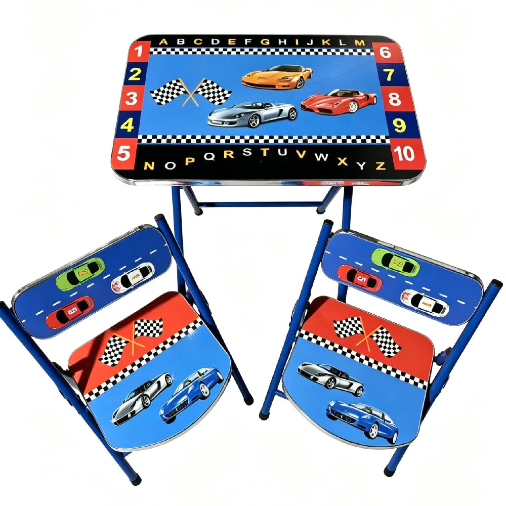 Set masă și 2 scaune pentru copii cu mașinuțe, 60×40 cm (789127)