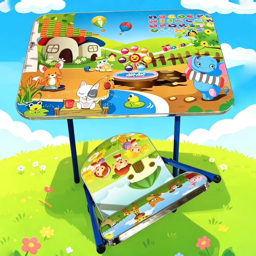 Set masă și scaun pentru copii cu animale vesele, 60×40 cm (64804)