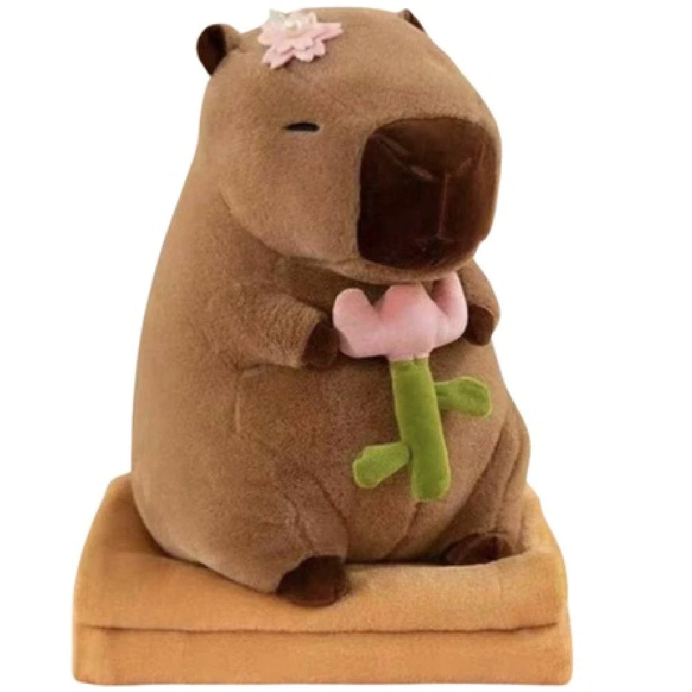 Jucărie din pluș Capibara cu floare 40cm, plapumă 1×1.6m (895747)
