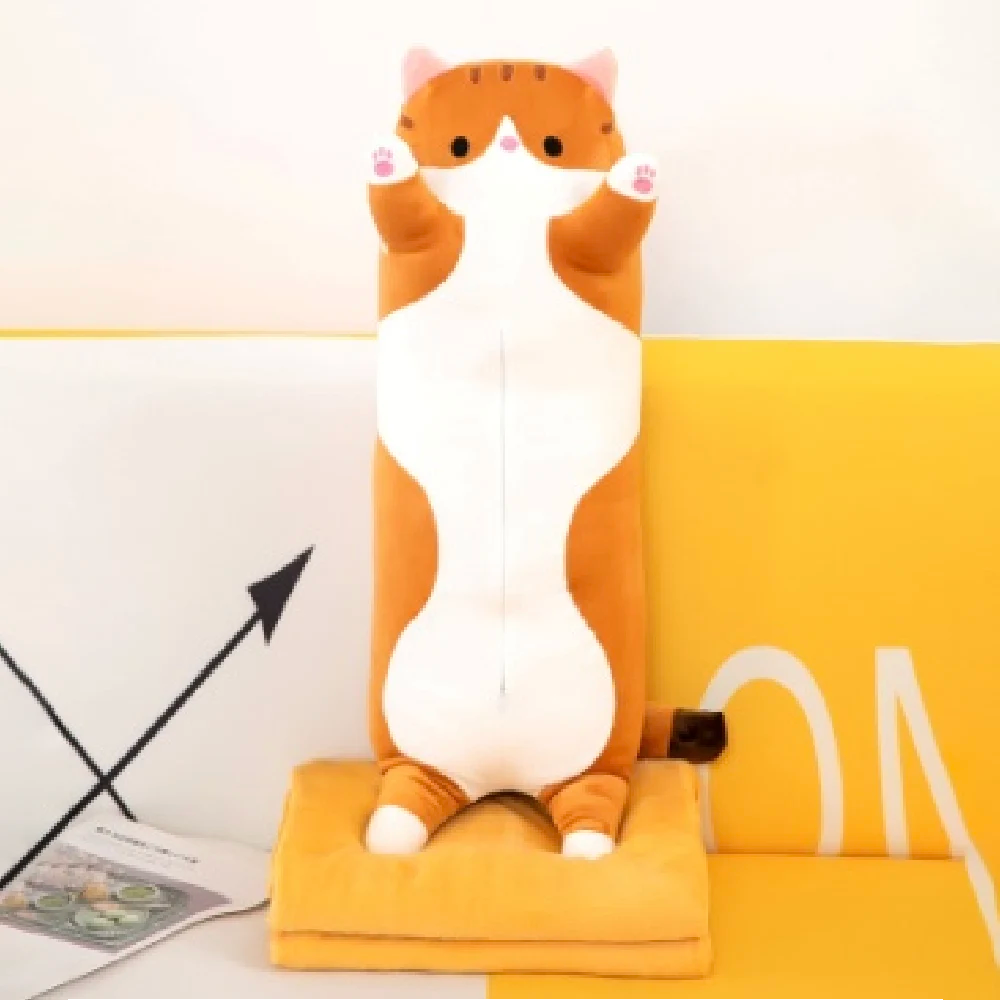 Мягкая игрушка Кошка 70см, с одеялом 1×1,6м, оранжевая (968573)