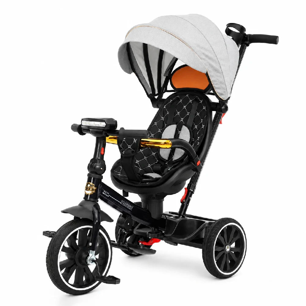 Tricicletă pentru copii cu muzică și scaun rotativ 360°, gri (46973)
