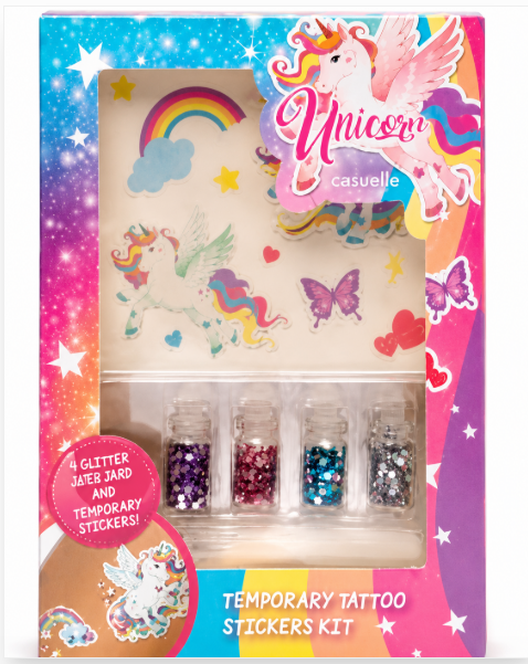 Set de tatuaje cu sclipici si pietricele Casuelle Unicorn, 718299