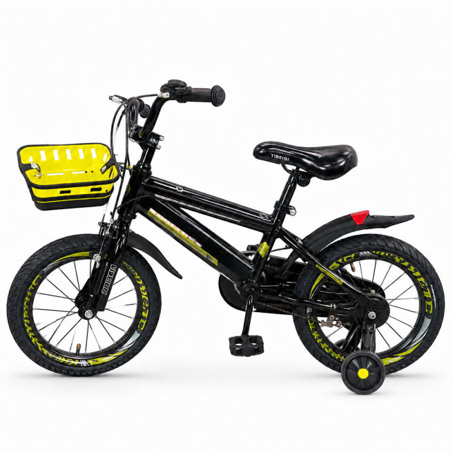 Bicicleta 16", cu 4 roti, galbena, cod 2713D
