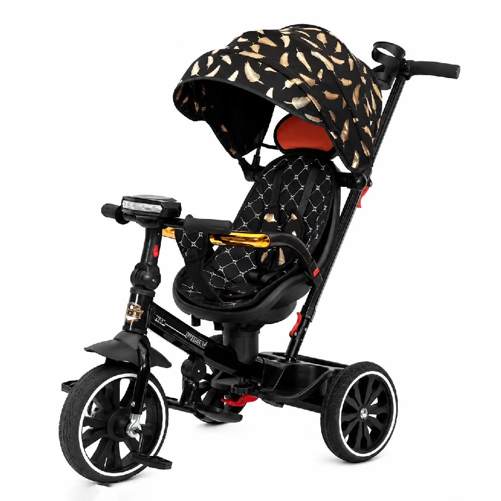 Tricicletă pentru copii cu muzică și scaun rotativ 360°, negru-auriu (47598)