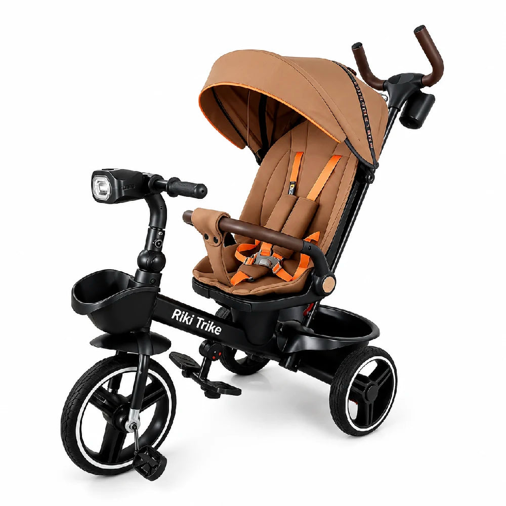 Tricicletă pentru copii cu scaun rotativ 360°, maro (64651)
