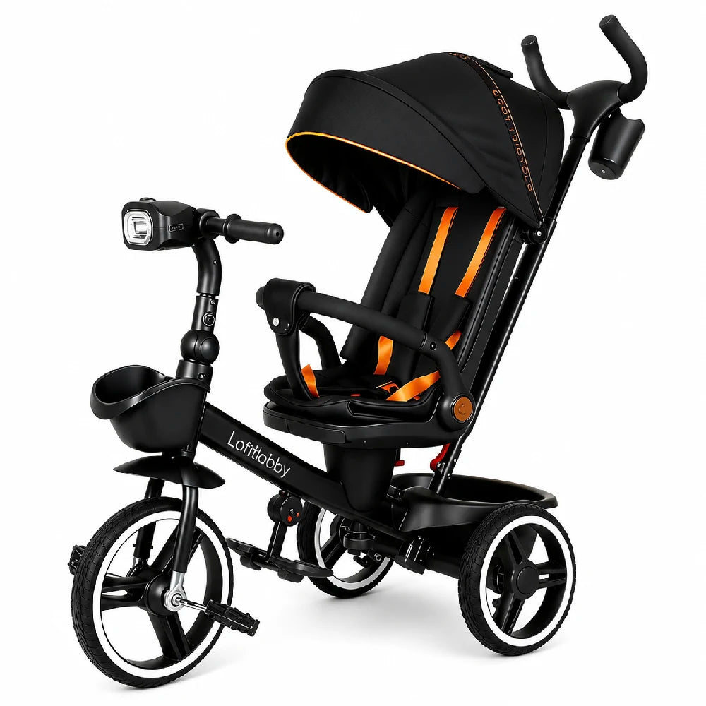Tricicletă pentru copii cu scaun rotativ 360°, negru (64637)