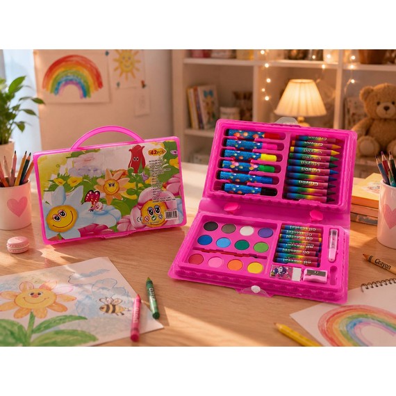 Set creativ pentru desen și pictură în valiză – 42 de piese D255-1937