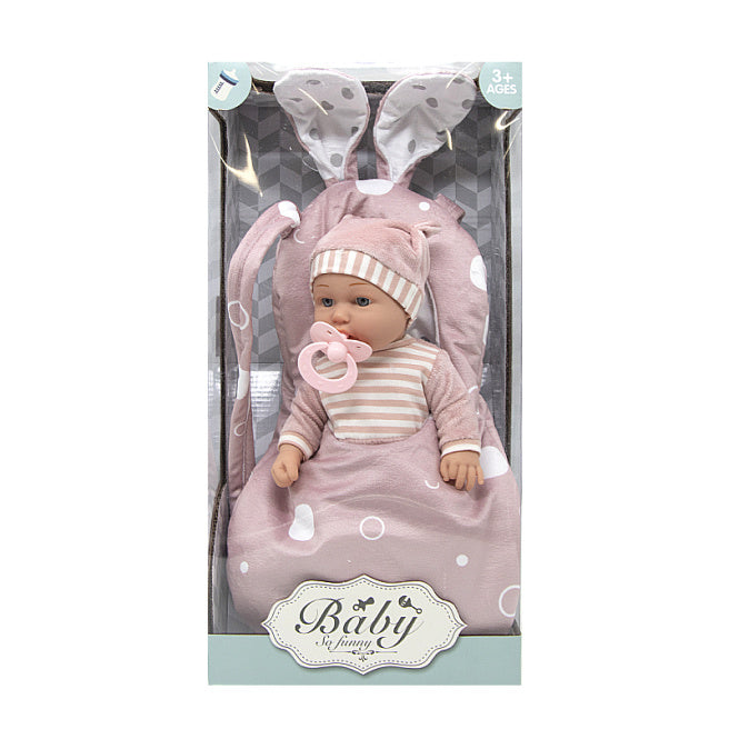 Papusa "Baby so funny" 30 cm cu suzta roz, geanta de transport cu urechi, cod 662012