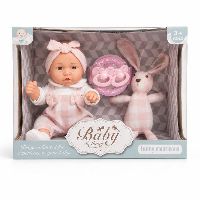 Кукла "Baby so funny" 30 см с розовой повязкой на голове и зайчиком, код 662005