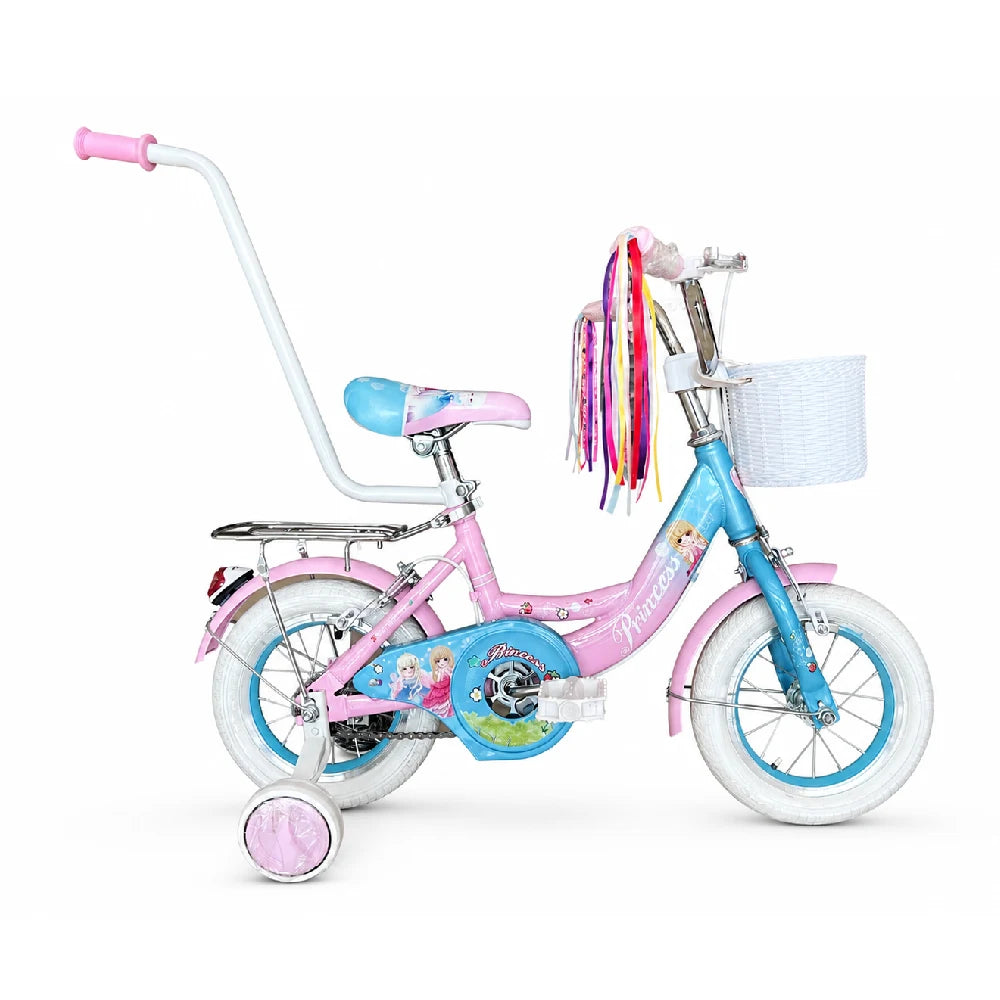 Bicicletă pentru copii Princess 12″, cu roți ajutătoare și mâner pentru părinte 2-4 ani (853163)