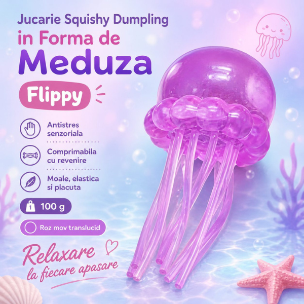 Jucărie antistres Squishy Flippy Meduză cu tentacule flexibile, violet, 100 g SKU: 176237