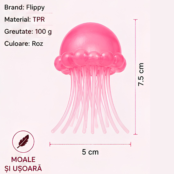 Jucărie antistres Squishy Flippy Meduză cu tentacule flexibile, roz, 100 g SKU: 176239