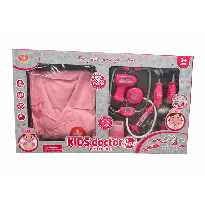 Set de joaca "Doctor" cu costum, 10 piese, roz, cod 982017