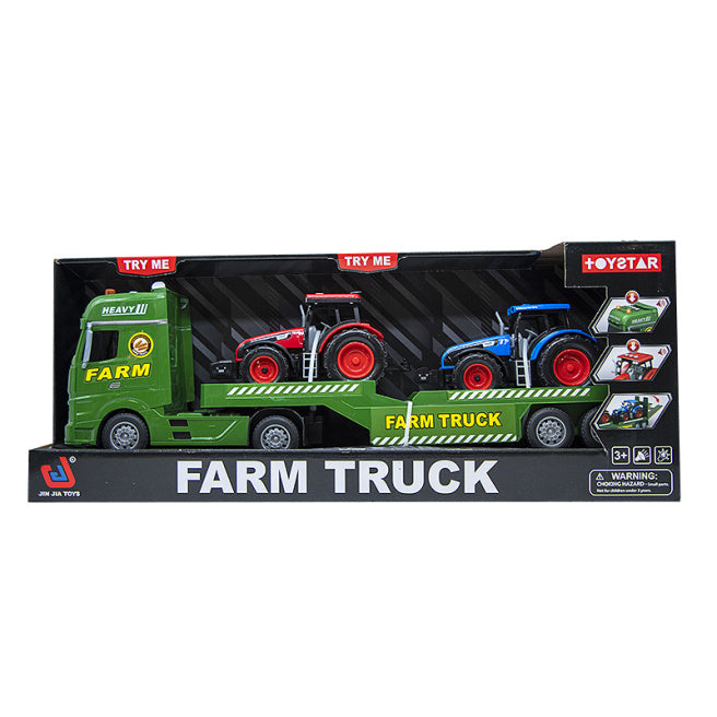Transportator cu inerție "Farm Truck", cu două tractoare, cu lumină și sunet, cod 632028