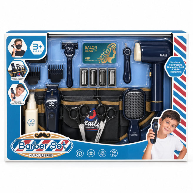 Set de coafură pentru copii 14 piese cu uscător de păr, mașină de tuns și geantă, cod 10602a