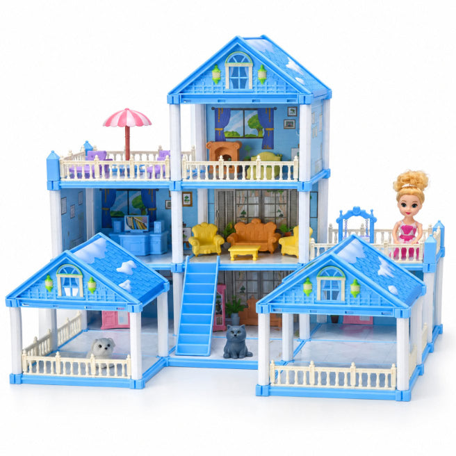 Casă de păpuși tip vilă cu mobilier, cod 10664a