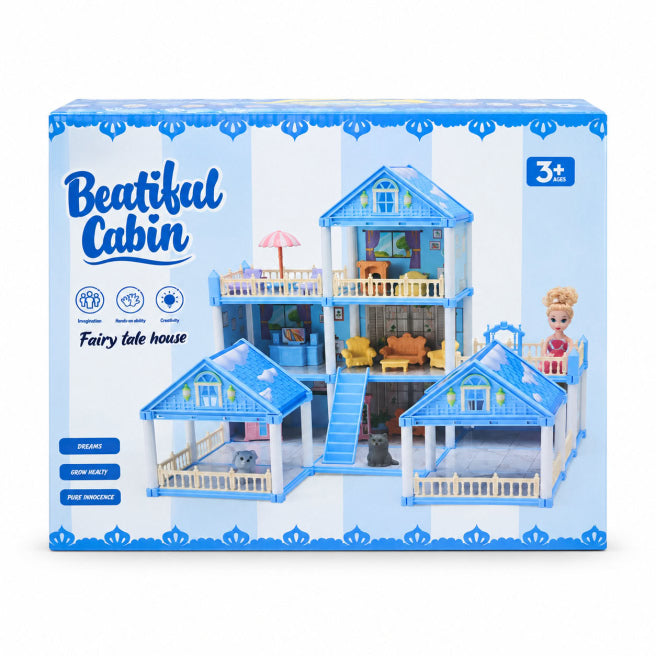 Casă de păpuși tip vilă cu mobilier, cod 10664a