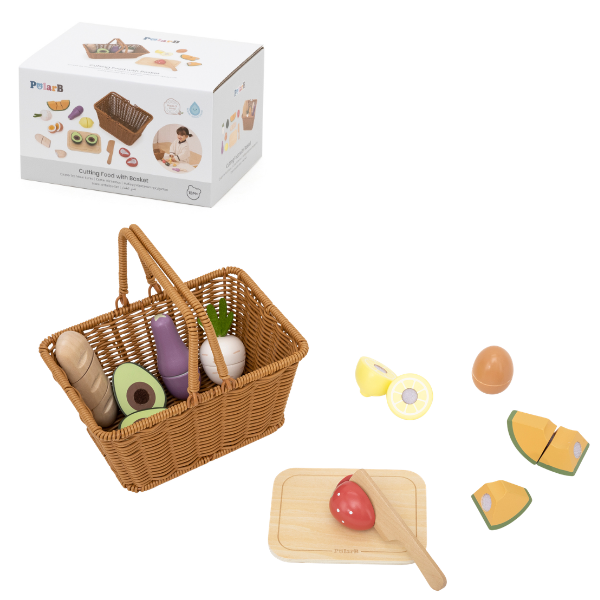 Set de joacă din lemn „Alimente pentru tăiat cu coș” SKU: 44315
