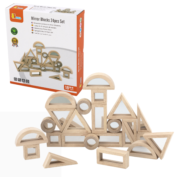 Constructor din lemn cu inserții de oglindă, 24 elem. SKU: 44562