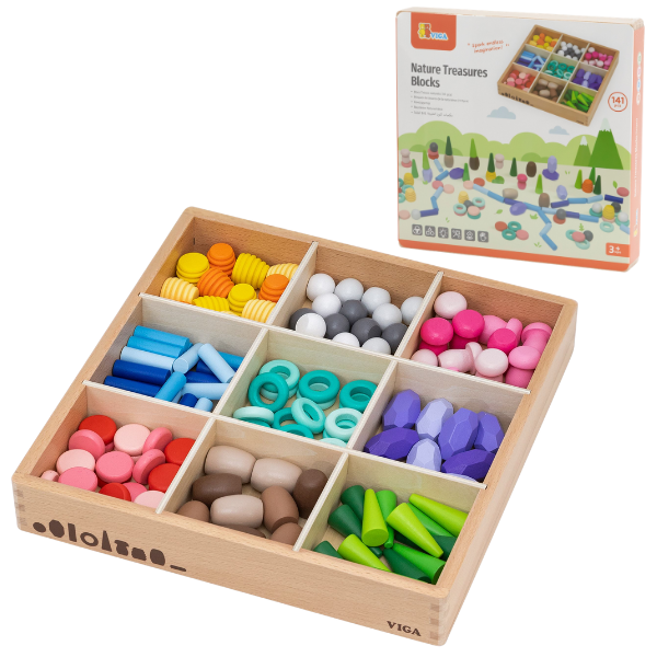 Set educativ din lemn pentru sortare și construcție, 141 piese SKU: 44818