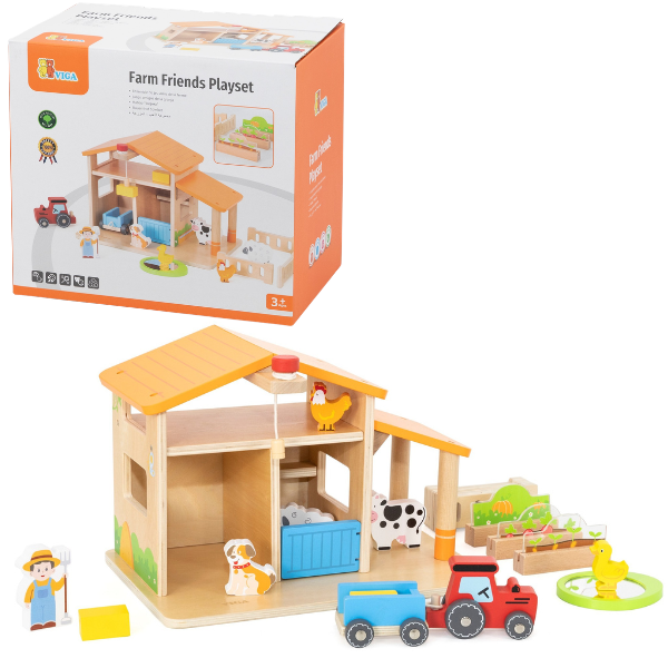 Set de joacă din lemn „Fermă” cu animale și tractor SKU: 44804