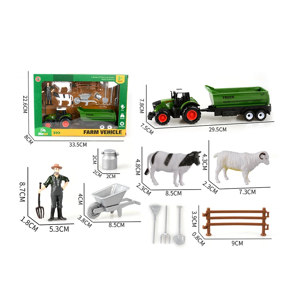 Set de fermă cu tractor din metal, remorcă și accesorii (34115)