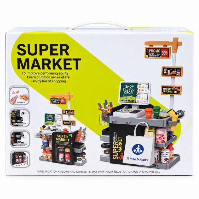 Set supermarket pentru copii cu casă de marcat, lumină, sunet și dozator de apă, cod 10613a