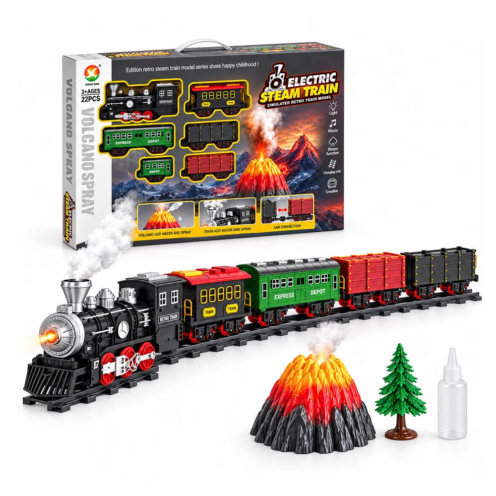 Cale ferată cu tren electric, lumini, sunete și abur (127127)