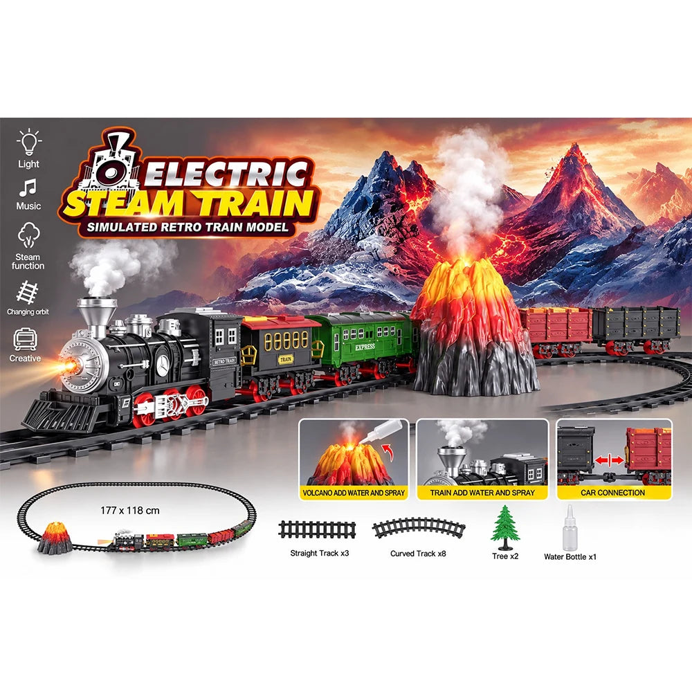 Cale ferată cu tren electric, lumini, sunete și abur (127127)