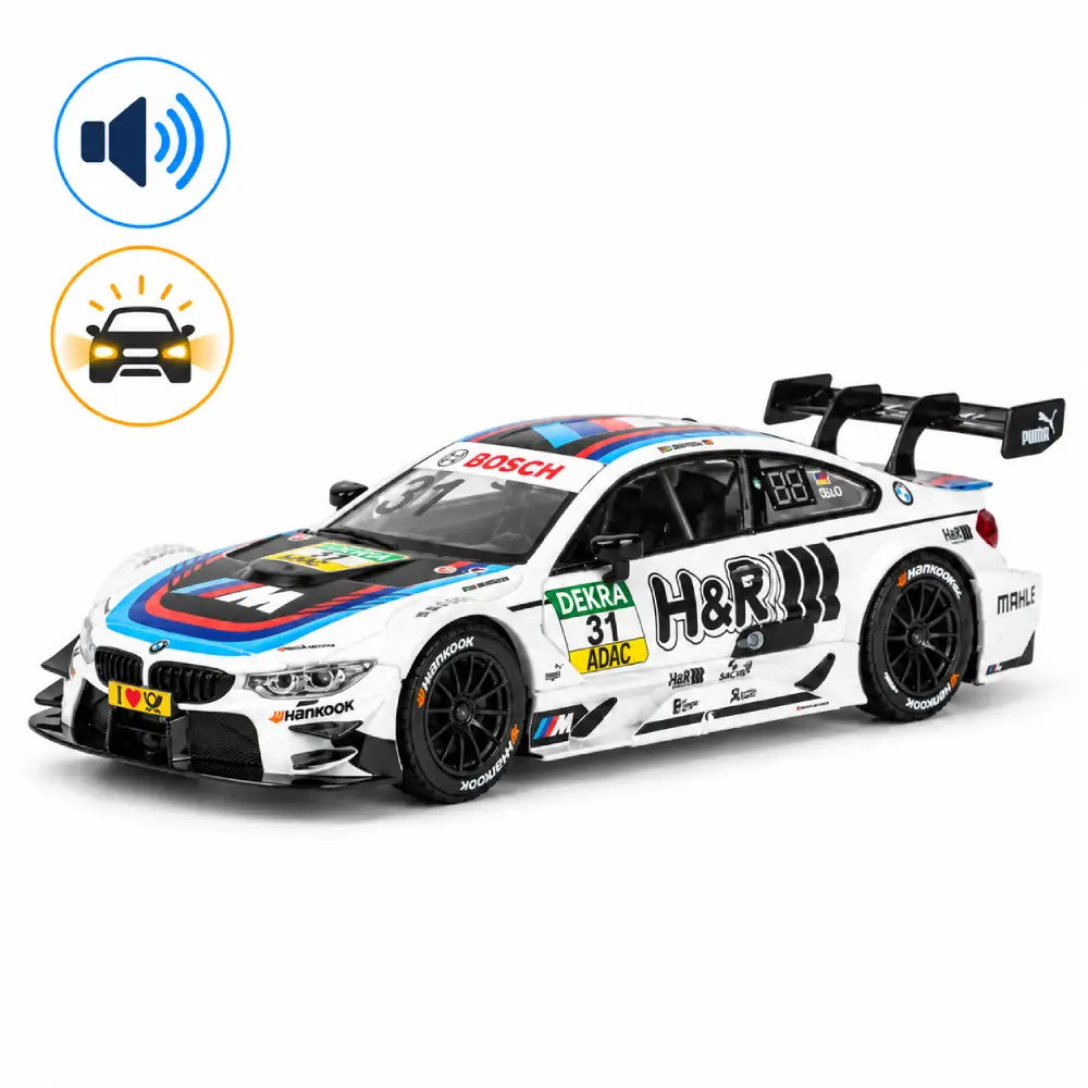 Mașină din metal BMW M4 DTM, scară 1:24, albă, MSZ (68256A/1)