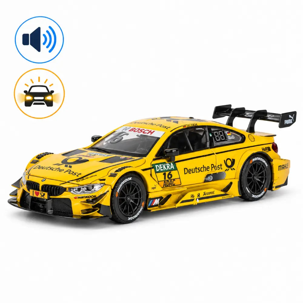 Mașină din metal BMW M4 DTM, scară 1:24, galbenă, MSZ (68256A/2)