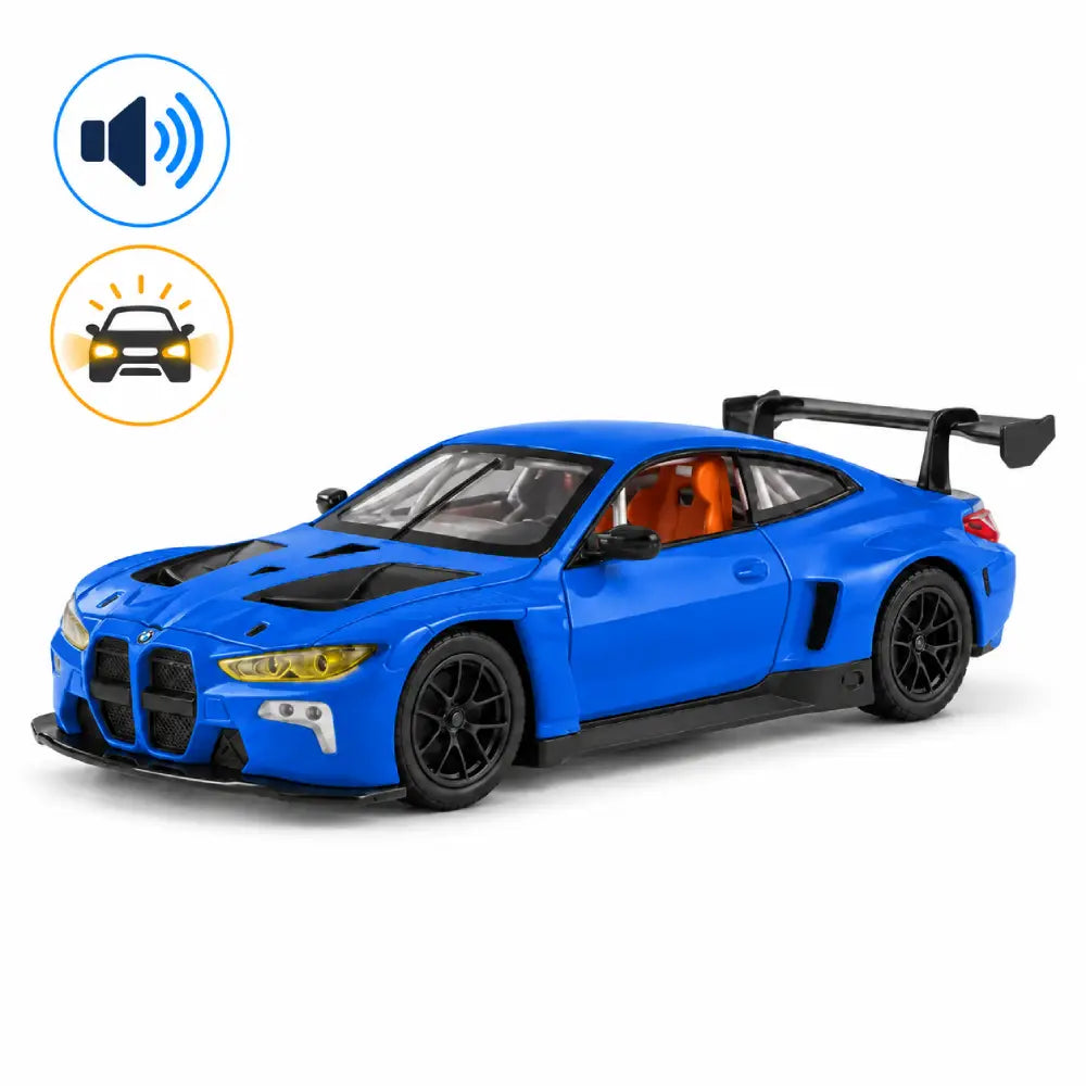 Mașină din metal BMW M4 GT3, scară 1:24, albastră, MSZ (68277A/2)