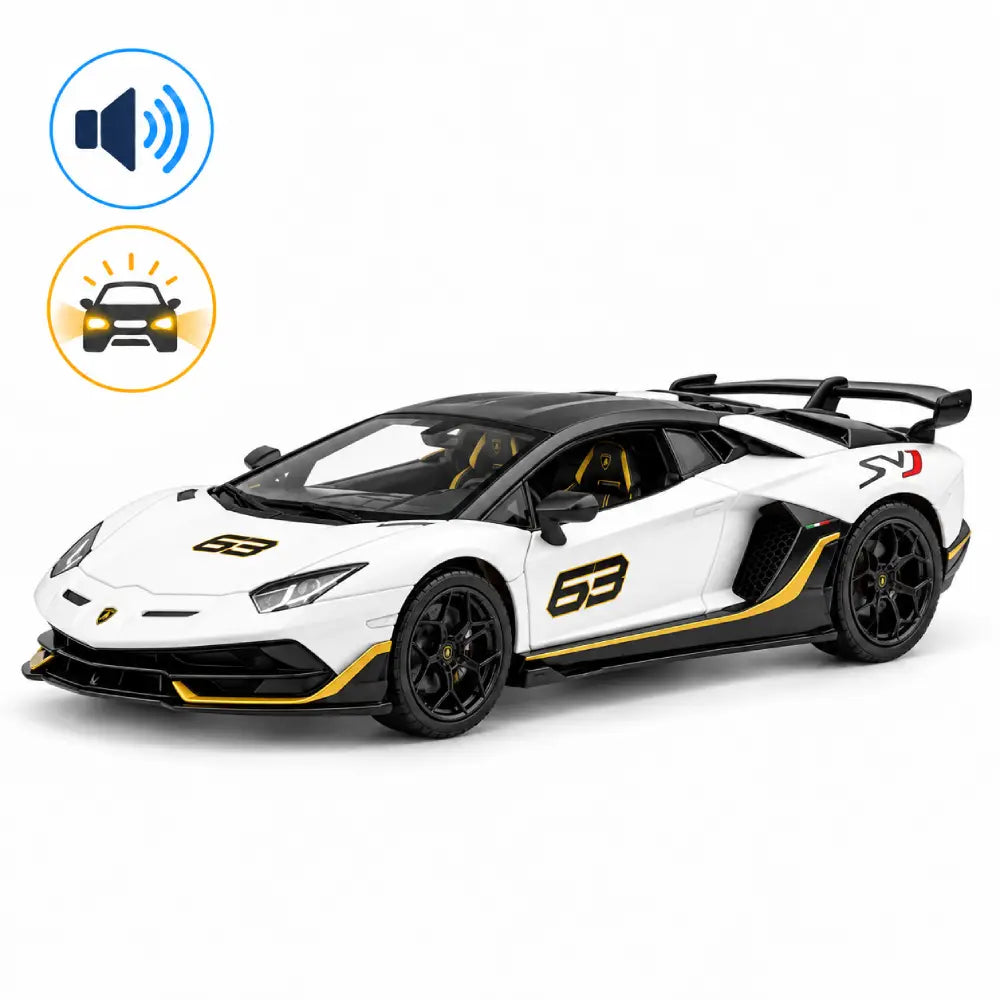Mașină din metal Lamborghini Aventador SVJ, scară 1:24, albă, MSZ (68269A/1)