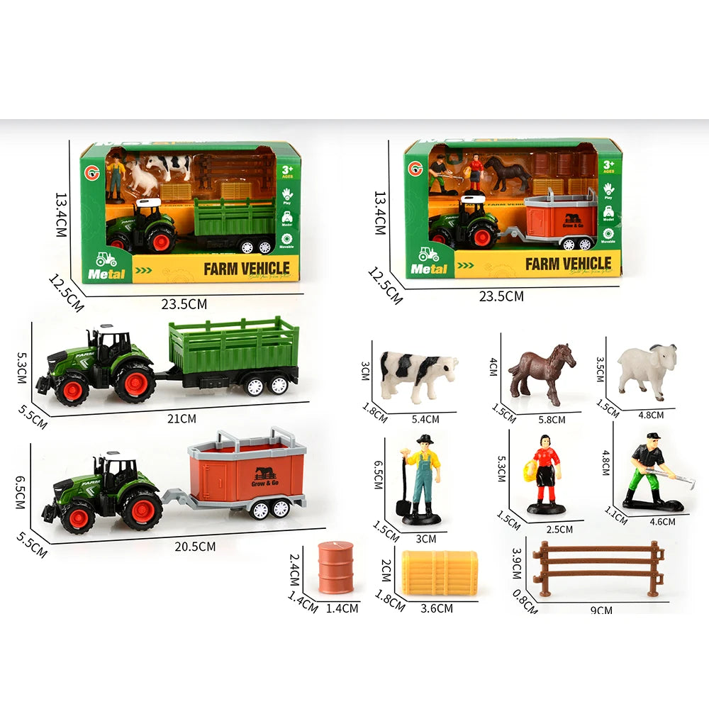 Set de fermă cu tractor din metal, remorcă și accesorii, 2 modele (34467)